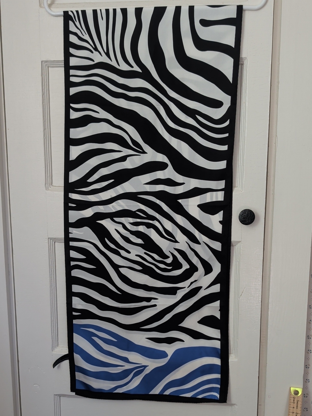 Anne Klein Silk Scarf Black White Royal Blue Zebra Print Rectangle Whimsical VTG